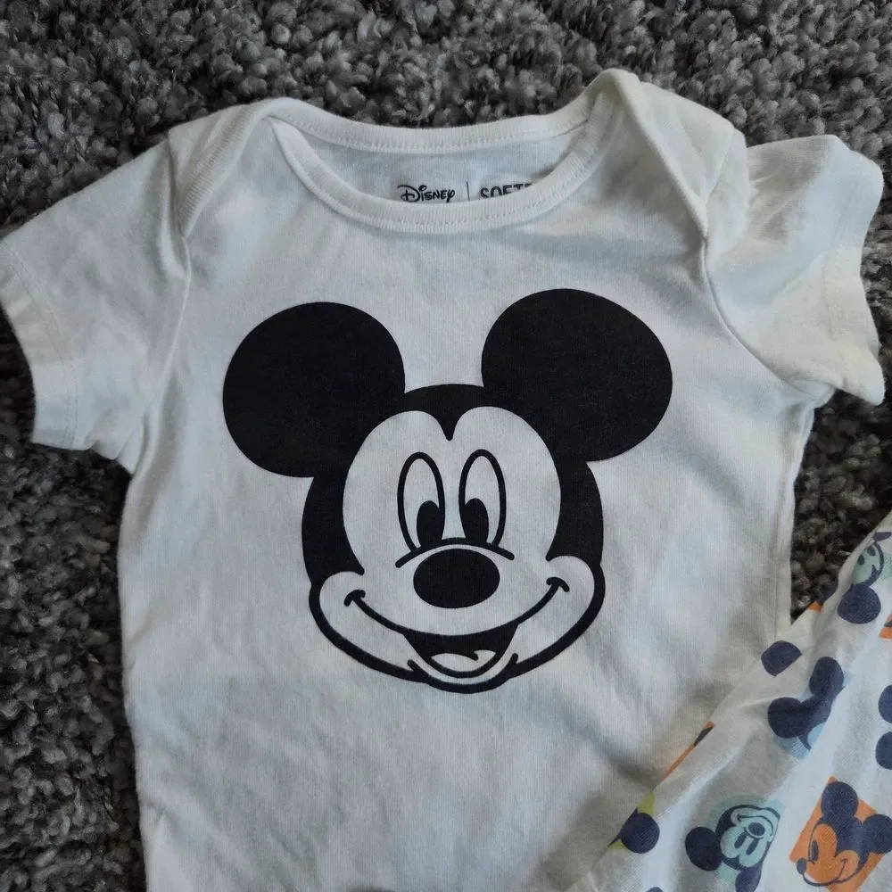 Disney Jumping Bean Mickey Mouse Baby Onesie And Shorts Bundle Size 9 Months